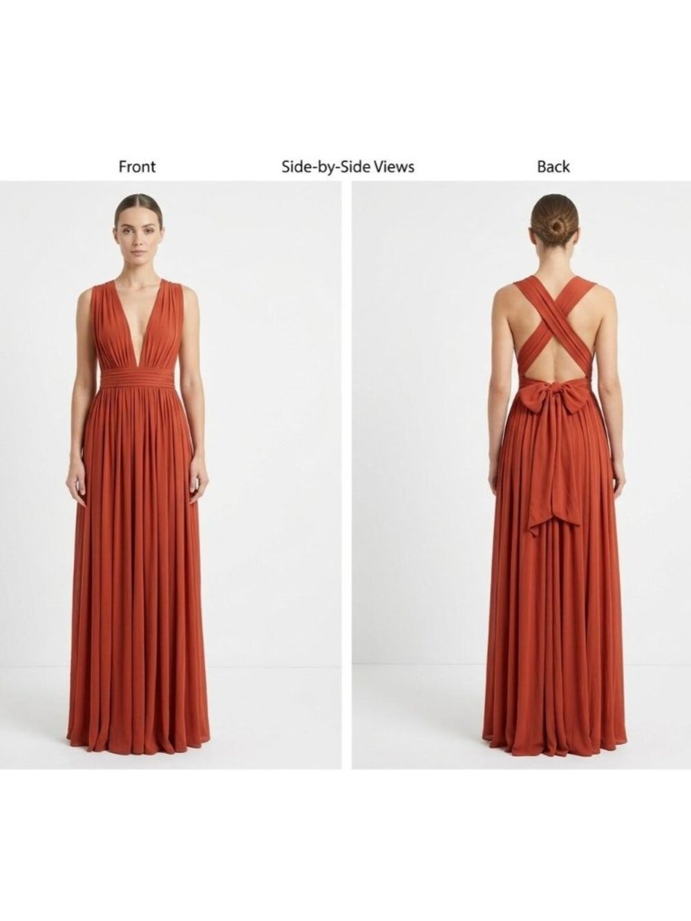 Free People Bariano Chiffon Maxi Goddess Dress Sz XS Plunge Slit Orange Formal